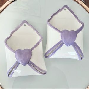 Set of 2 Vintage Kitschy Purple Heart Envelope wall hangings